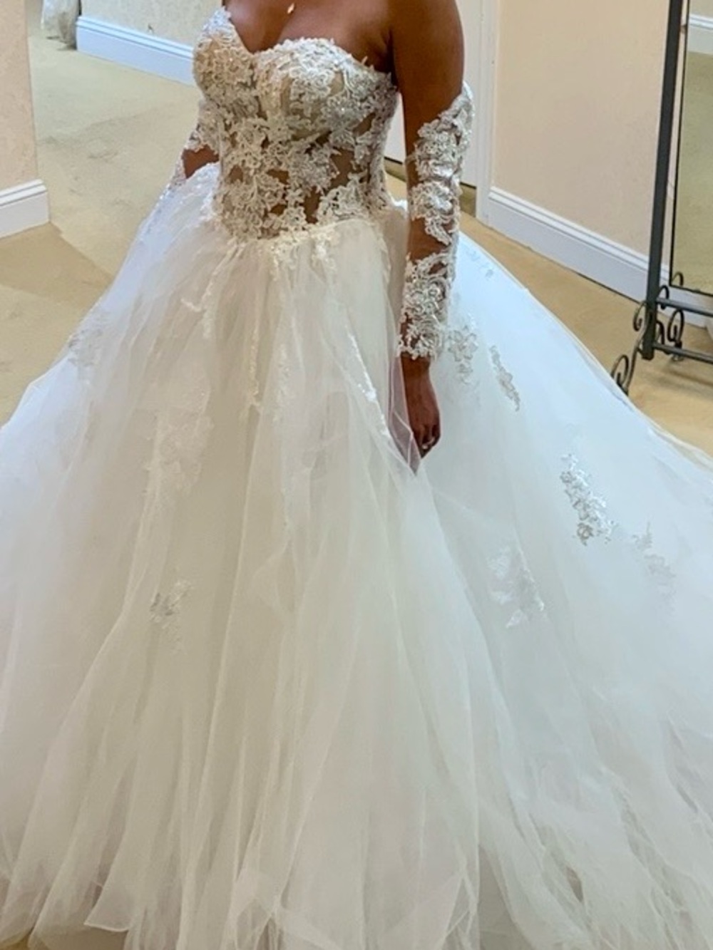 custom made Ivory Off-Shoulder Lace Ball Gown Wedding Dress size 2